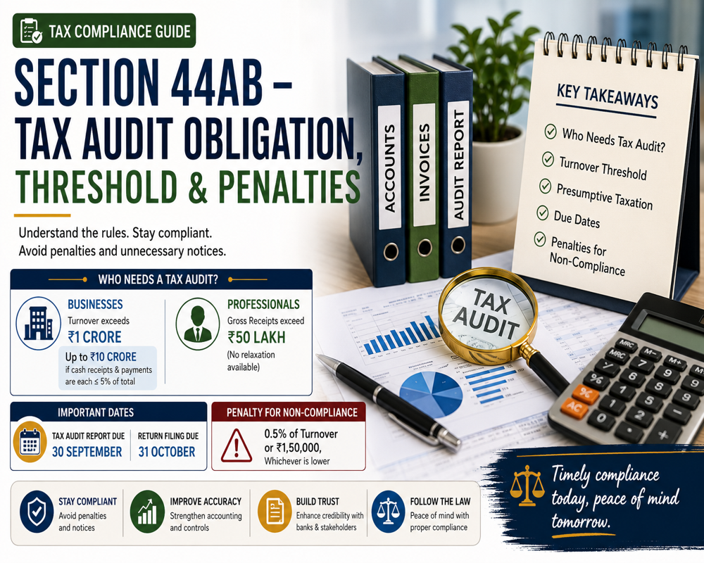 Section 44AB – Tax Audit Obligation, Threshold And Penalties